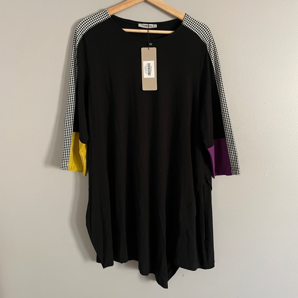 Alembika Tekbika Tunic Top Womens 6 Black Colorblock Lagenlook TT961M